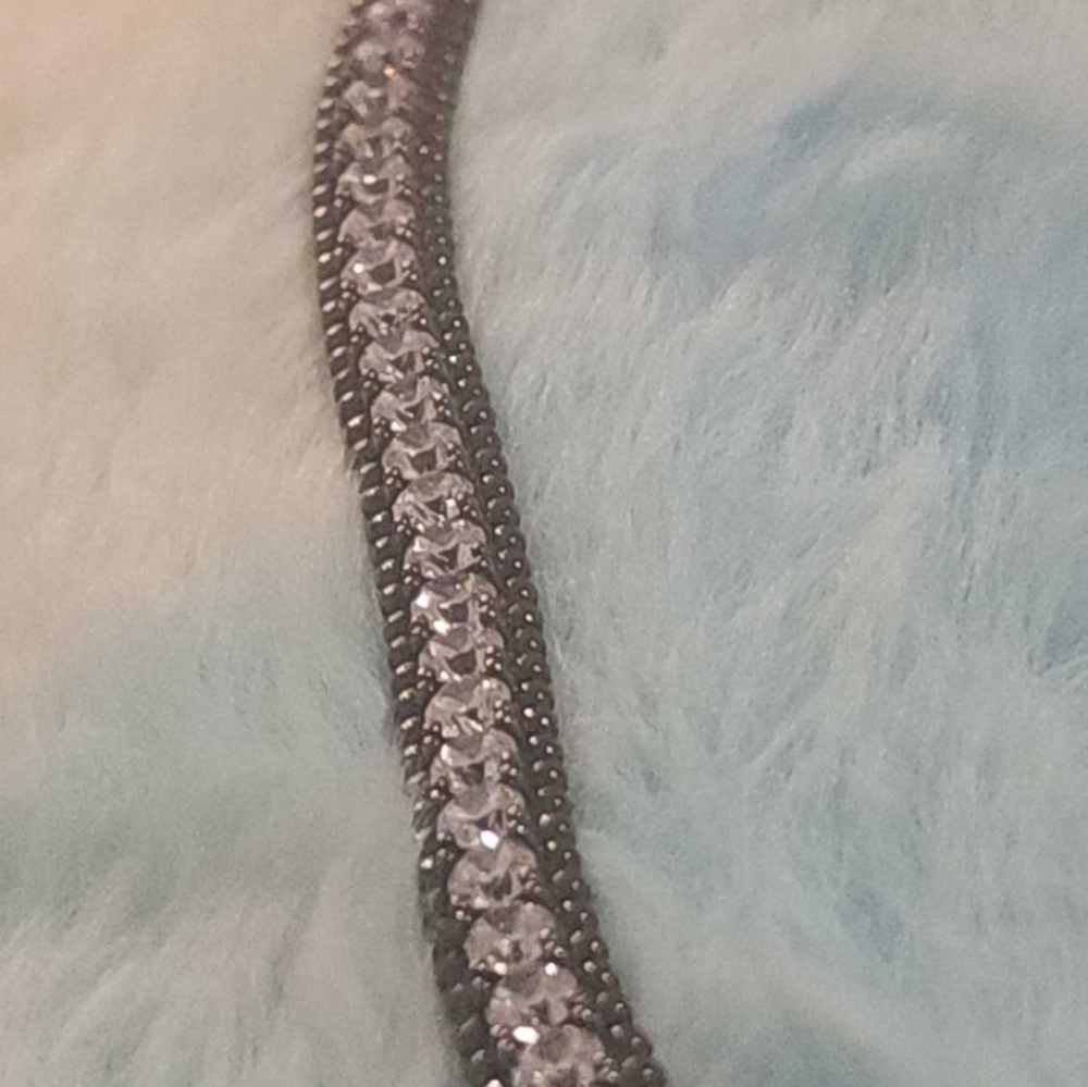 Black rodium Gun Metal over sterling Silver, CZ line bracelet